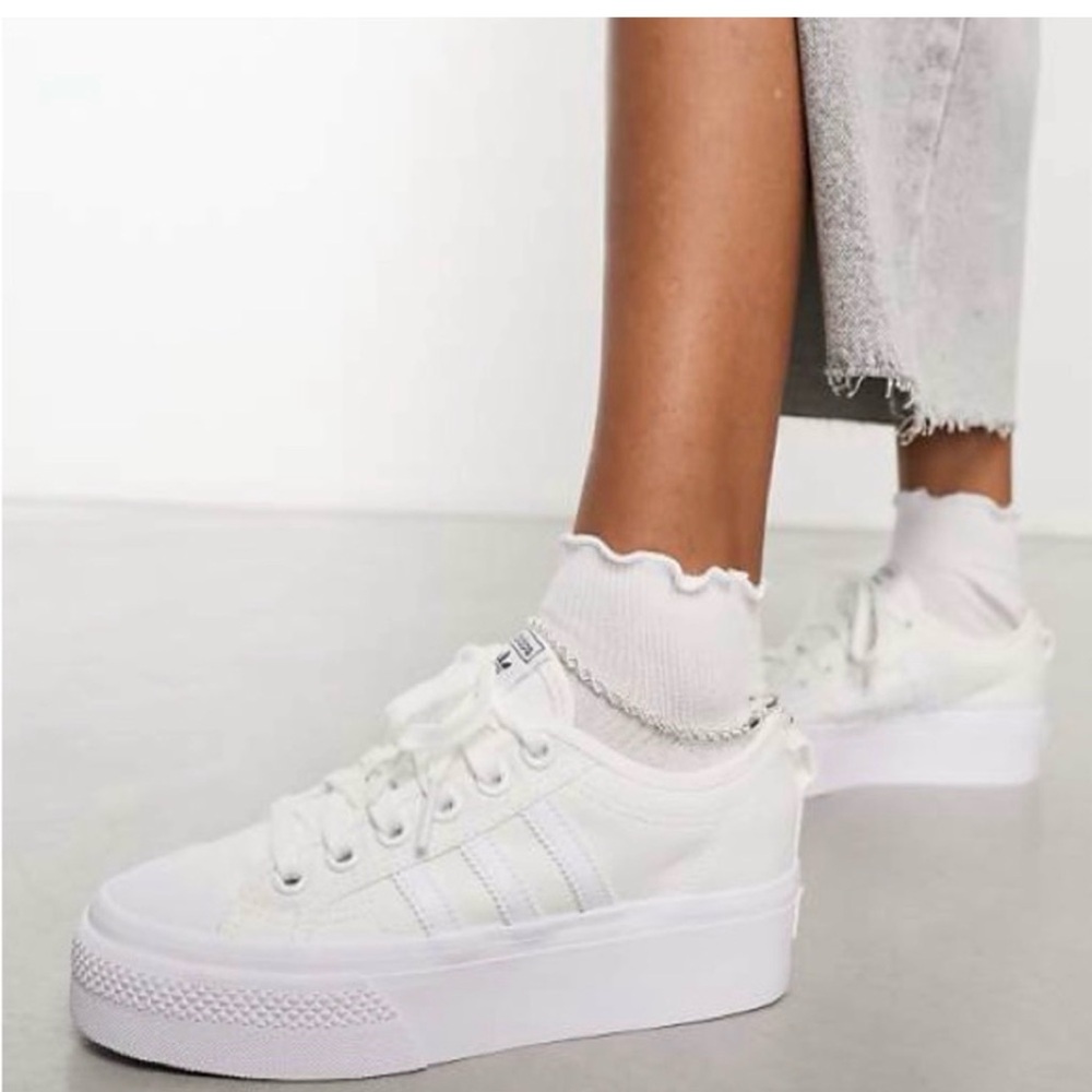 Adidas white nizza canvas platform sneakers